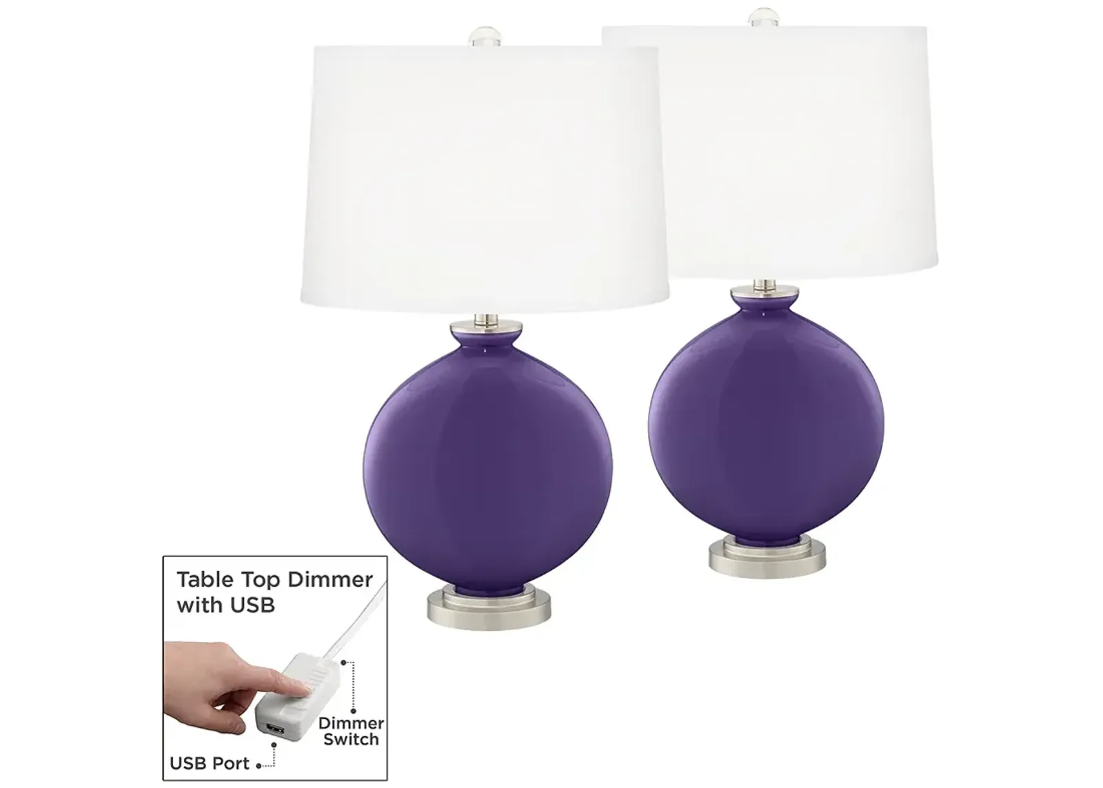 Izmir Purple Carrie Table Lamp Set of 2 with Dimmers