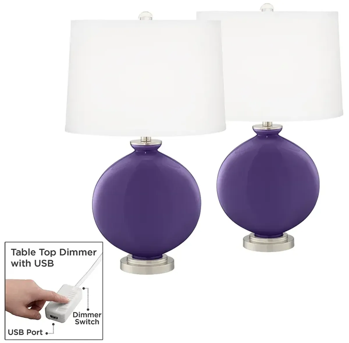 Izmir Purple Carrie Table Lamp Set of 2 with Dimmers