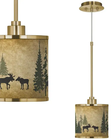 Moose Lodge Giclee Gold Mini Pendant Light