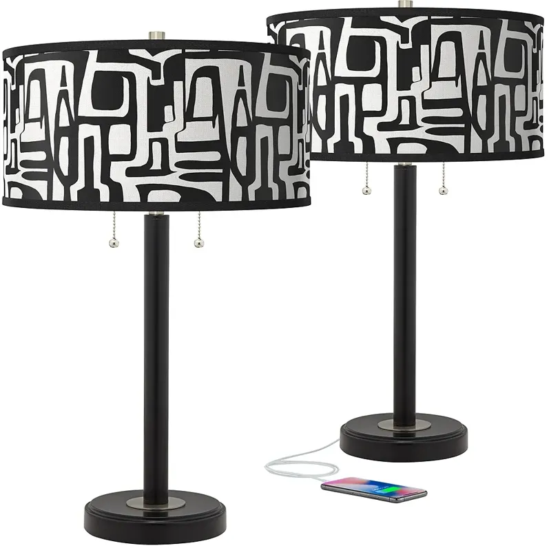 Tempo Arturo Black Bronze USB Table Lamps Set of 2