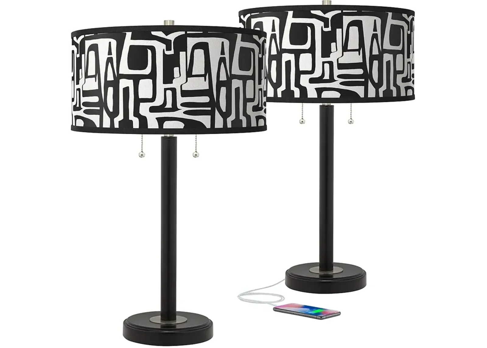 Tempo Arturo Black Bronze USB Table Lamps Set of 2