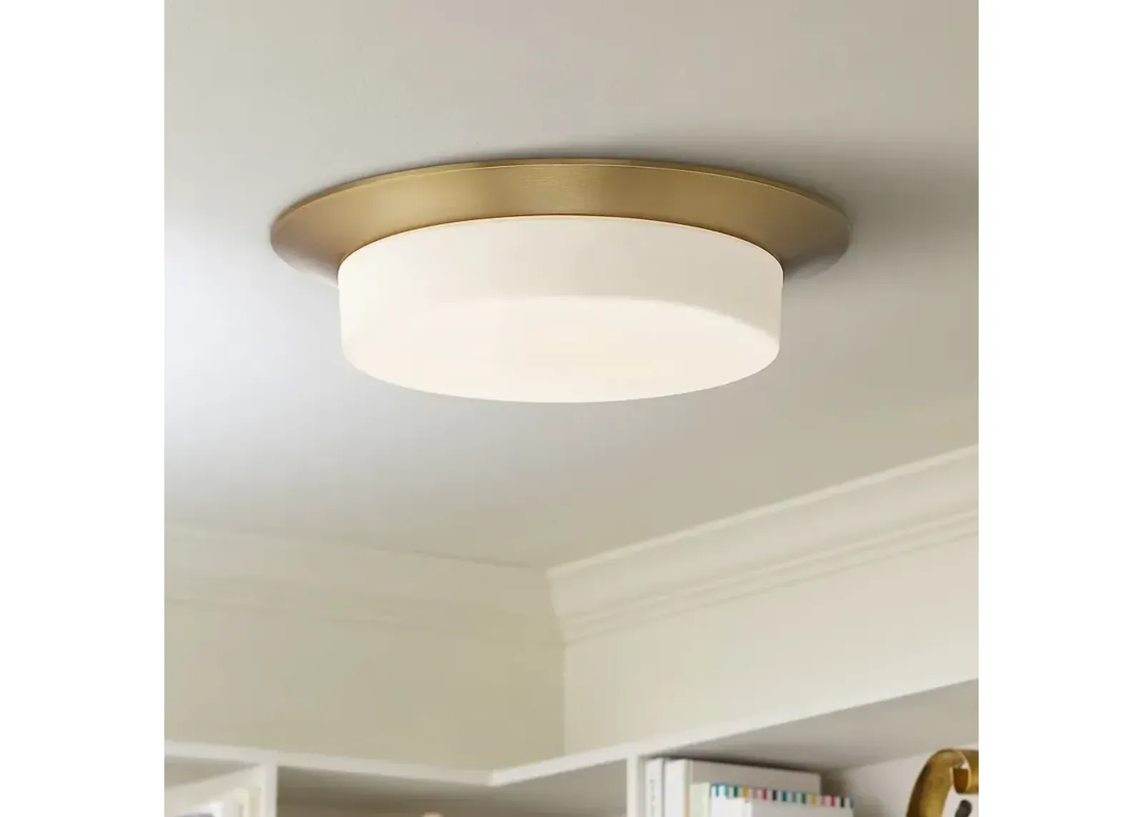 Possini Euro Melber 14" Wide Brass and Opal Glass Modern Ceiling Light