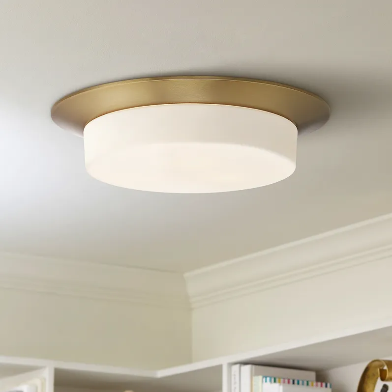 Possini Euro Melber 14" Wide Brass and Opal Glass Modern Ceiling Light