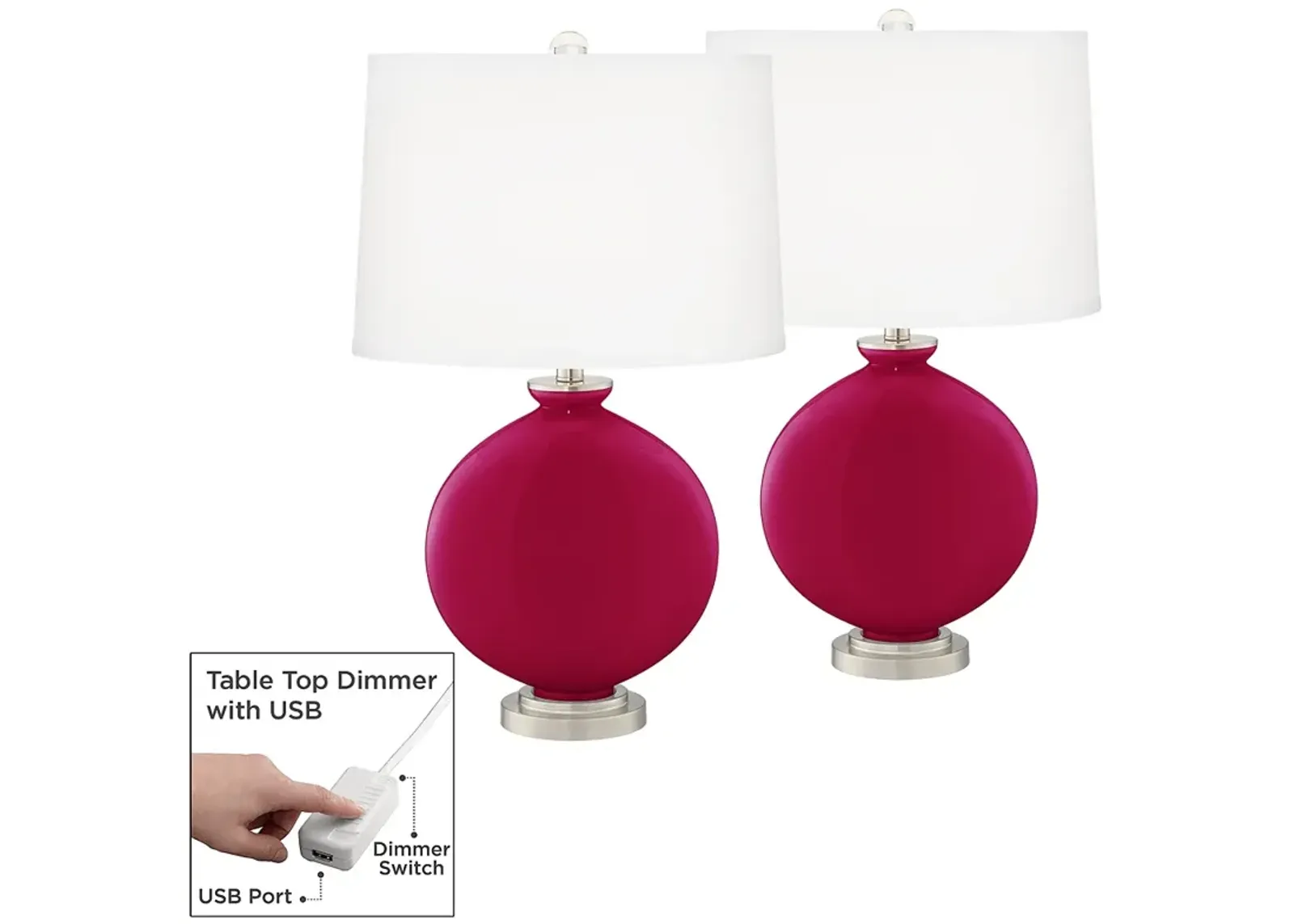 French Burgundy Carrie Table Lamp Set of 2 with Dimmers