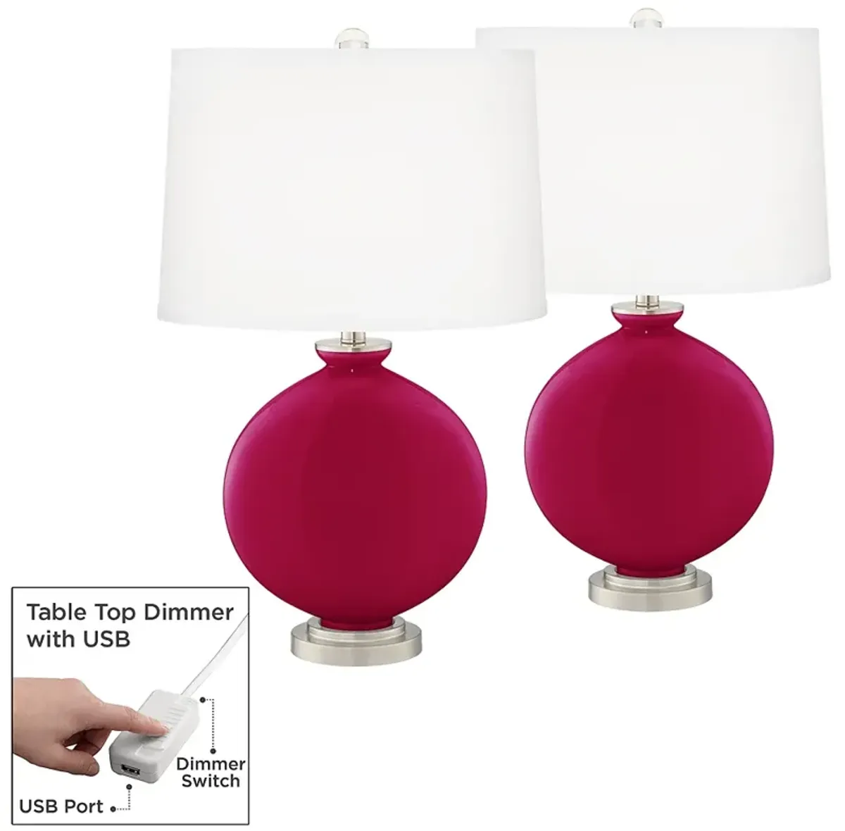 French Burgundy Carrie Table Lamp Set of 2 with Dimmers