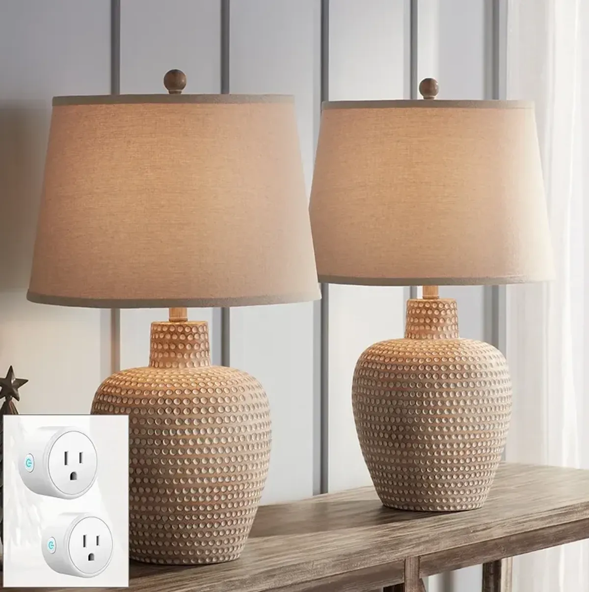 Glenn Dappled Beige Table Lamps Set of 2 with Smart Sockets