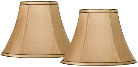 Tan and Brown Trim Set of 2 Bell Lamp Shades 6x12x9 (Spider)