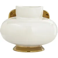 Sonata 10 1/2" Wide White Ceramic Vase with Handles