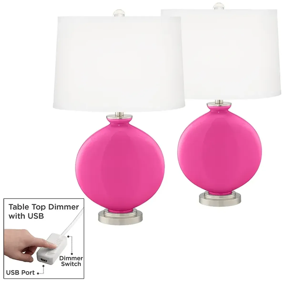 Color Plus Carrie 28 1/2" Fuchsia Pink Lamps Set of 2 with USB Dimmers