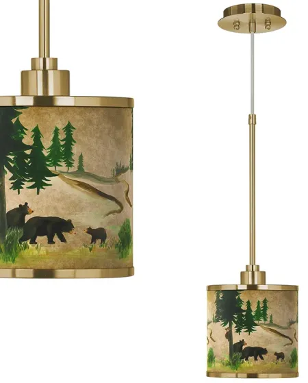 Bear Lodge Giclee Gold Mini Pendant Light