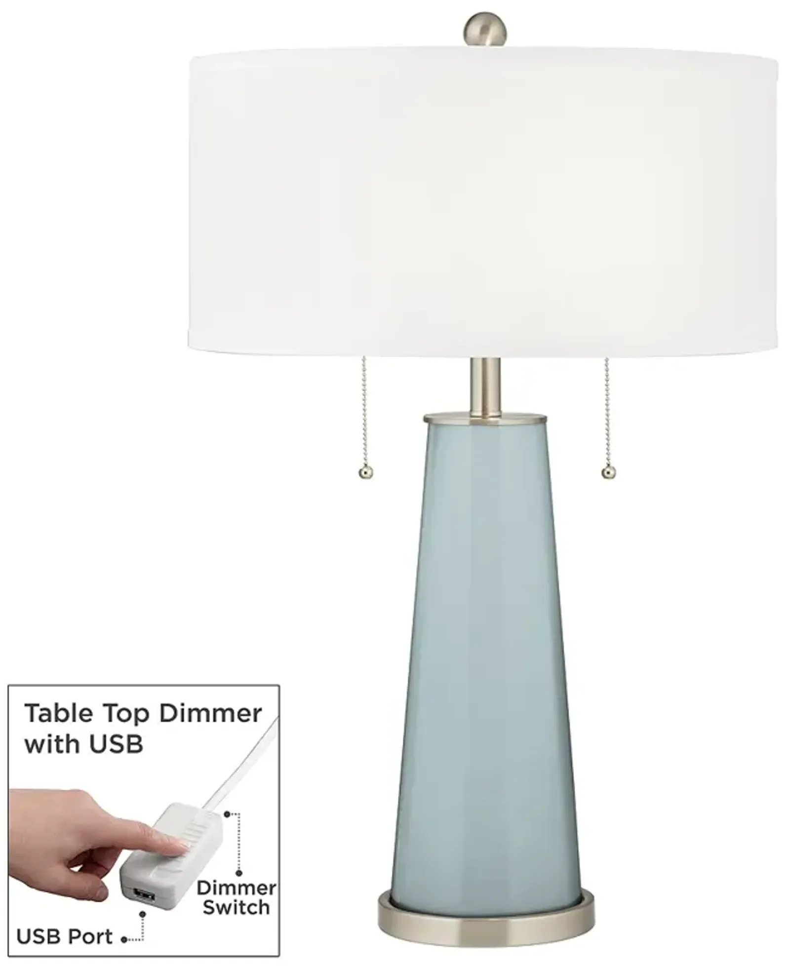 Color Plus Peggy 29 3/4" Rain Blue Glass Table Lamp with USB Dimmer