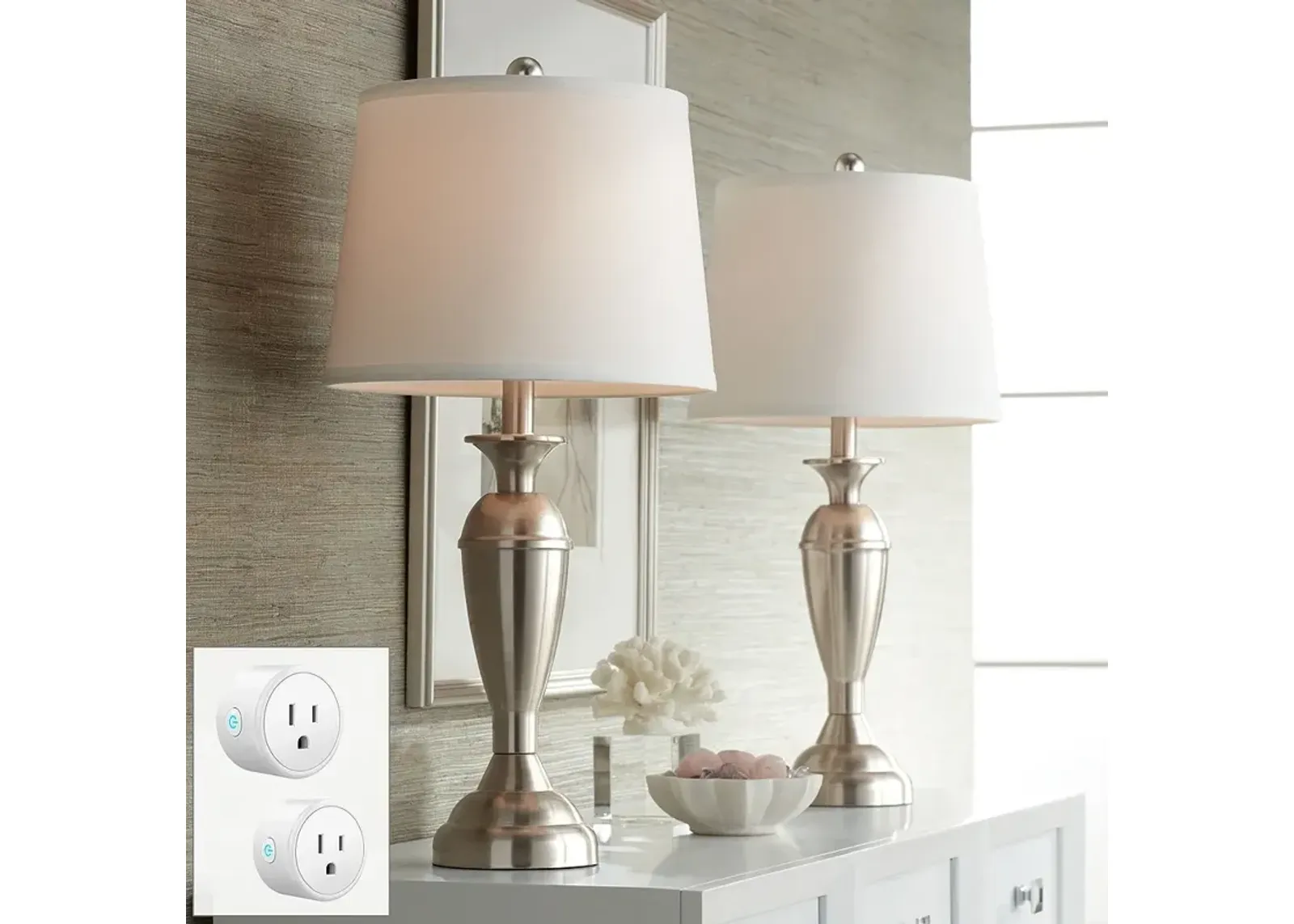 Blair Brushed Nickel Table Lamps Set of 2 with Smart Sockets