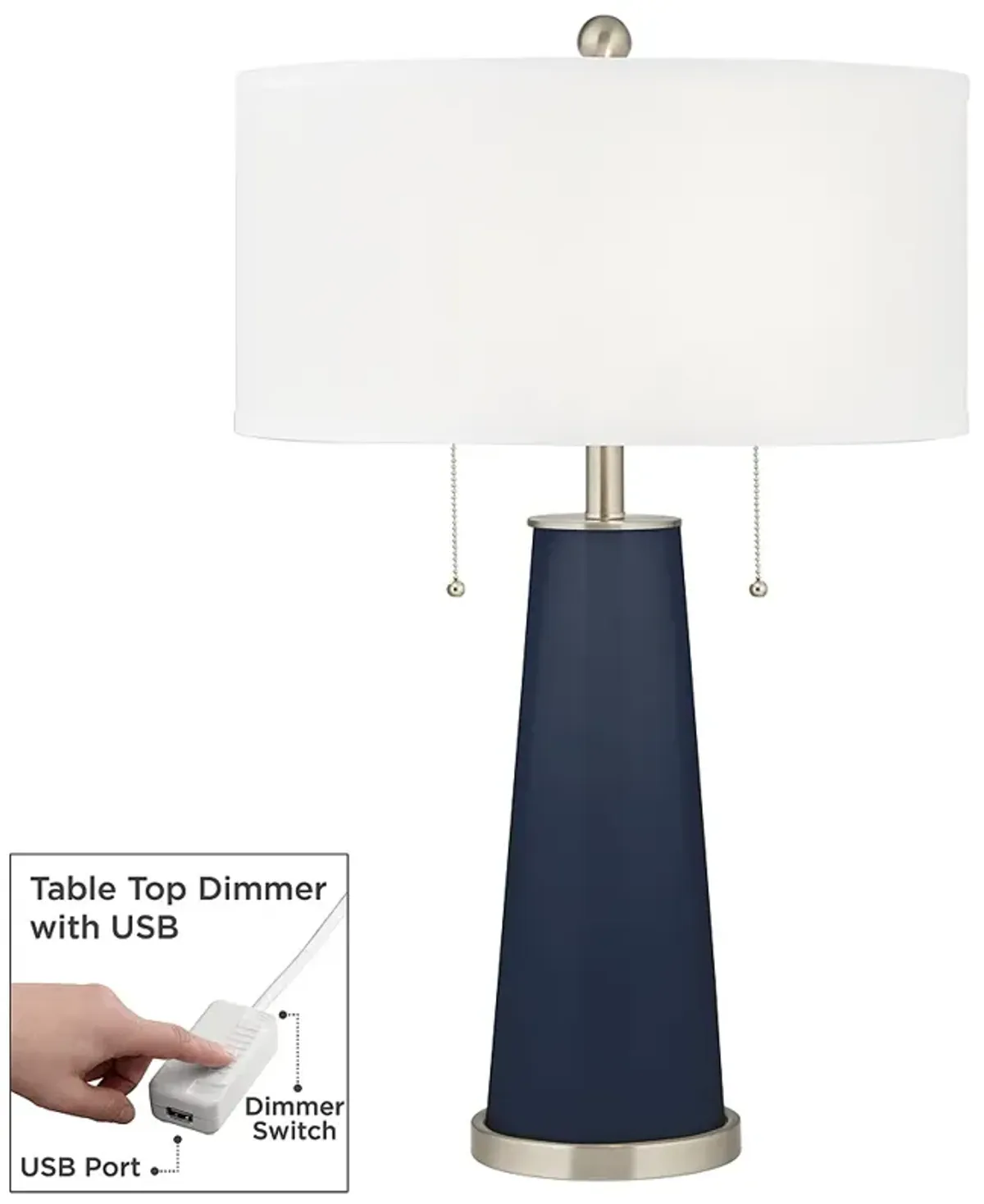 Color Plus Peggy 29 3/4" Modern Naval Blue Table Lamp with USB Dimmer