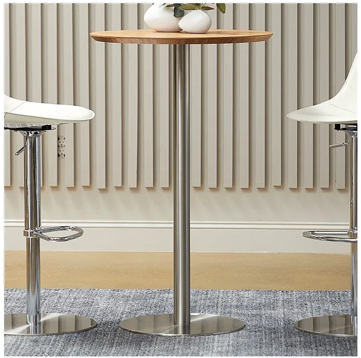 Cookie 25 1/2" Wide Walnut Veneered Brushed Steel Bar Table