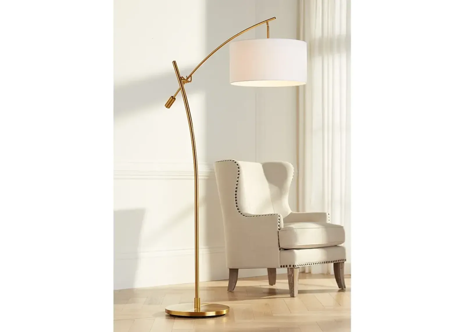 Possini Euro Raymond Warm Gold Adjustable Boom Arc Floor Lamp