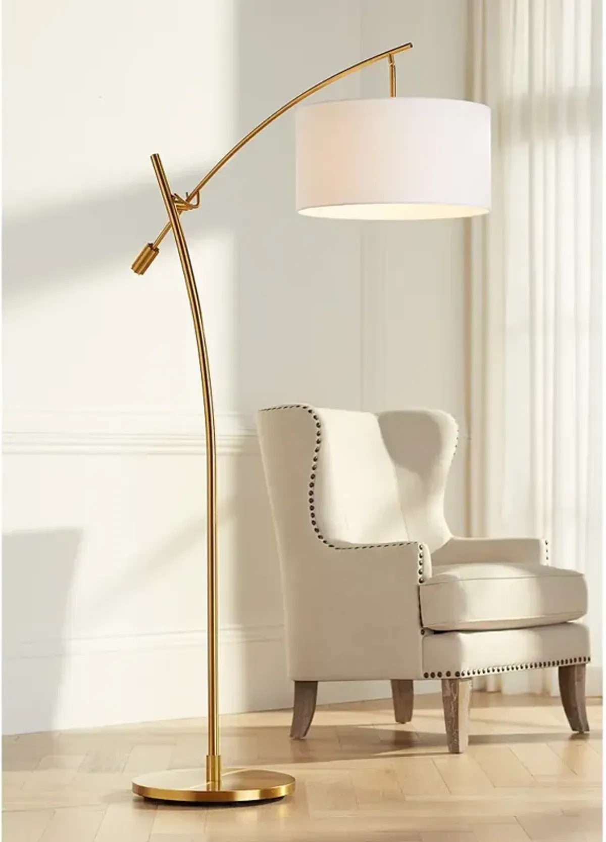 Possini Euro Raymond Warm Gold Adjustable Boom Arc Floor Lamp