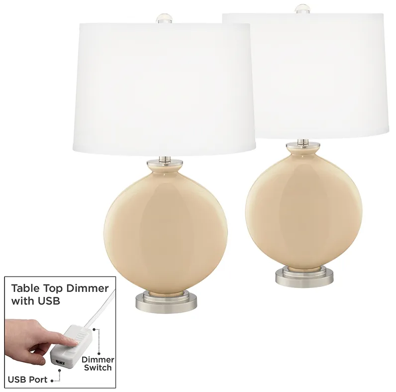 Colonial Tan Carrie Table Lamp Set of 2 with Dimmers