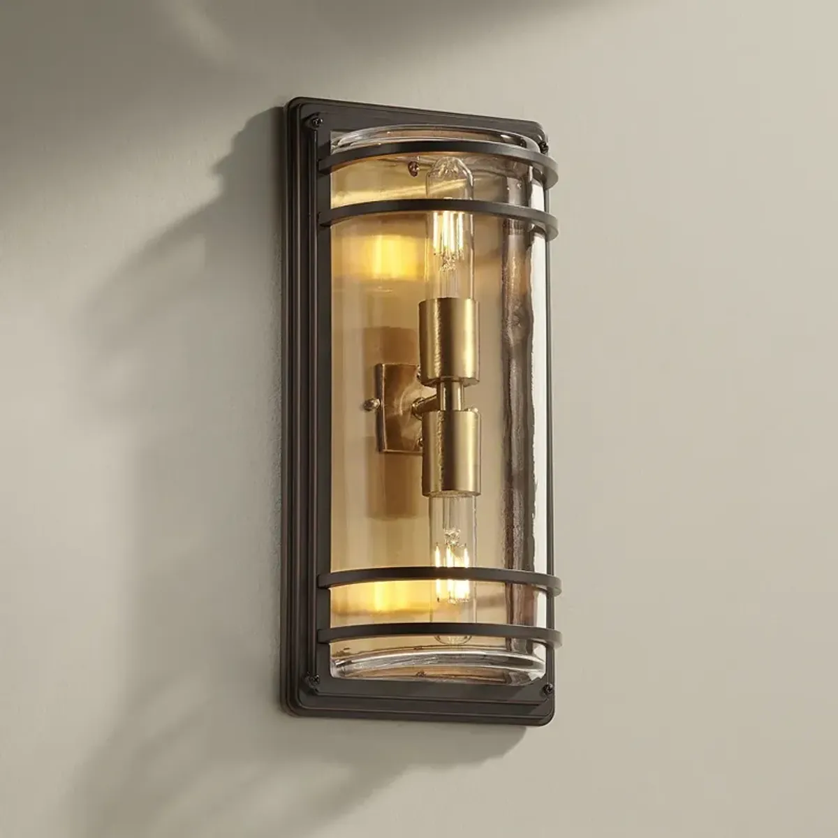 Habitat 16" High Bronze and Brass 2-Light Wall Sconce