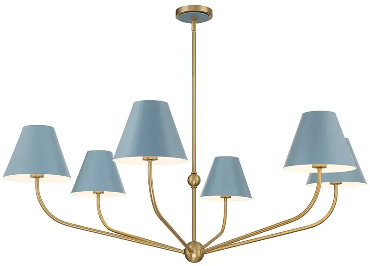 Xavier 6 Light Vibrant Gold + Blue Chandelier