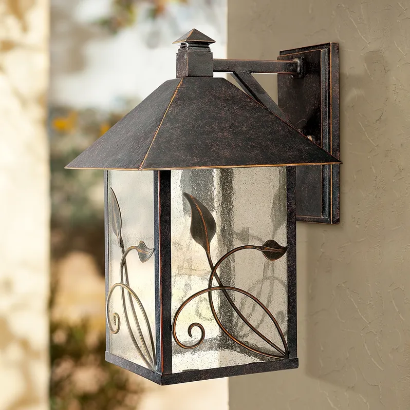 Franklin Iron French Garden 15" Seeded Glass Bronze Outdoor Wall Light