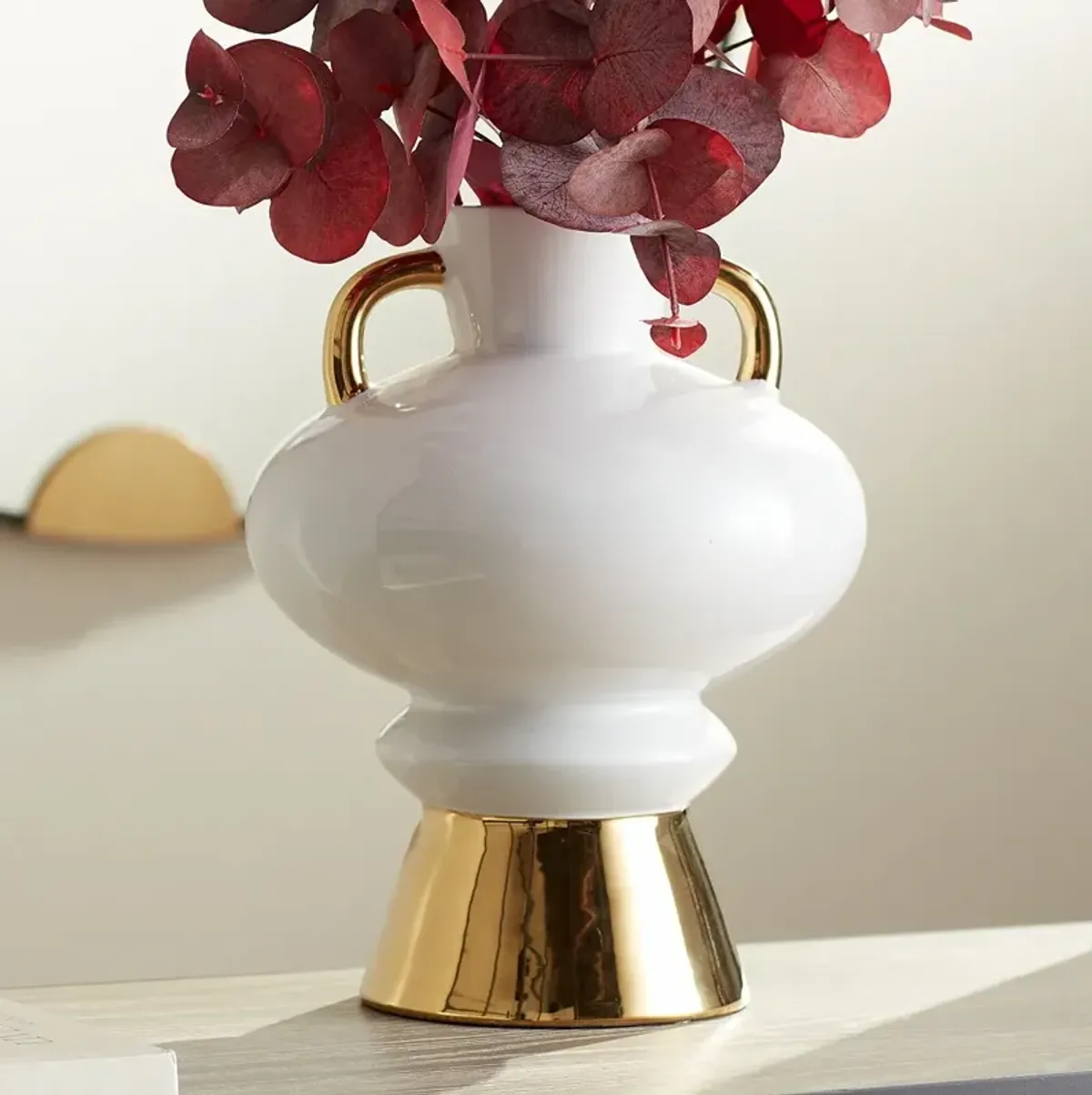 Empress 13" High White Ceramic Vase with Handles