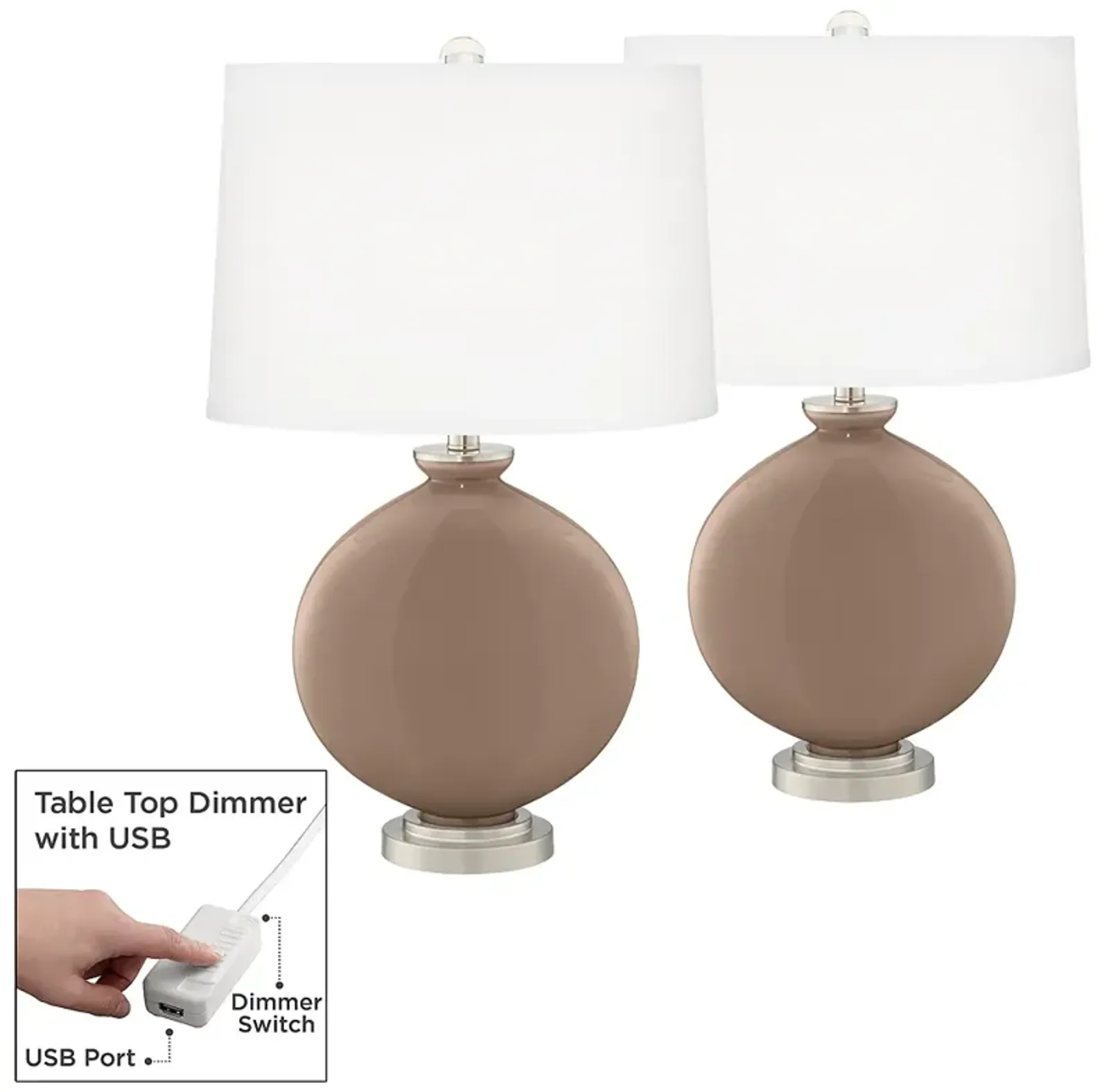 Mocha Carrie Table Lamp Set of 2 with Dimmers