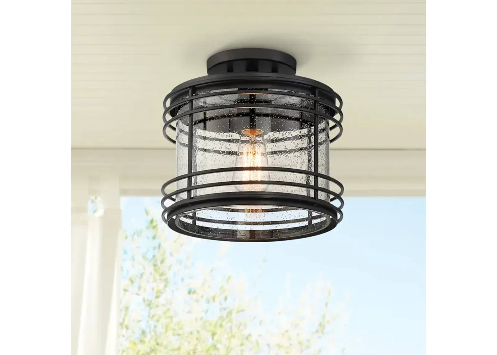 Possini Euro Mackie 11" Wide Black Outdoor Ceiling Light