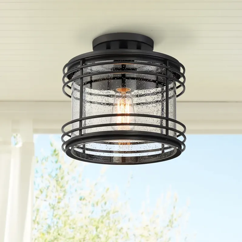 Possini Euro Mackie 11" Wide Black Outdoor Ceiling Light