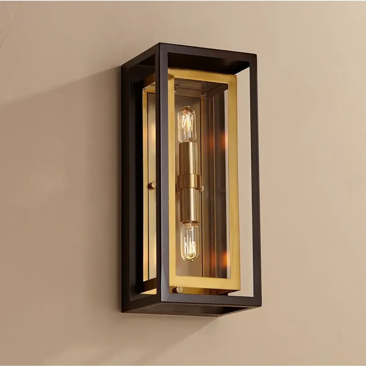 Possini Euro Kie 14" Bronze Brass Rectangle Glass Outdoor Wall Light