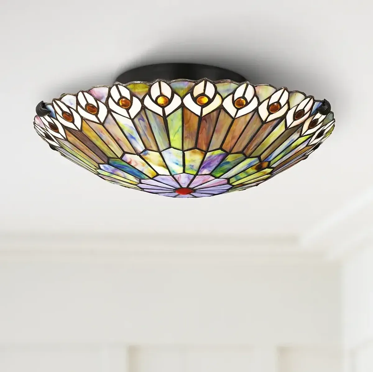 Quoizel Watkins 16 1/2" Vintage Bronze Tiffany Style Ceiling Light