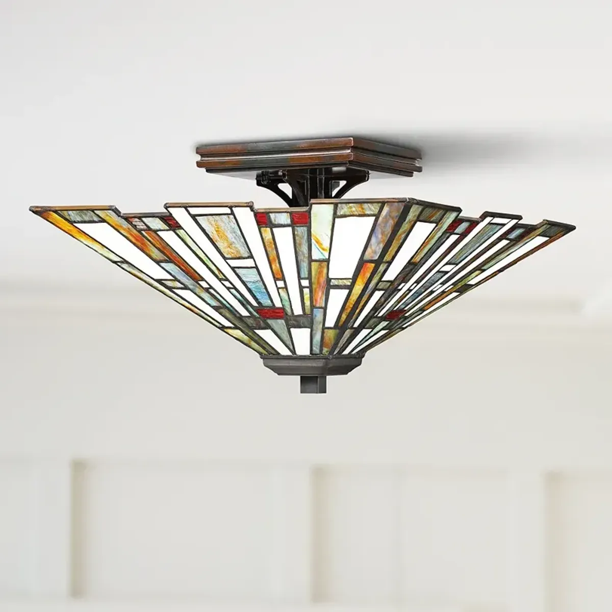 Quoizel Maybeck 14 1/2" Valiant Bronze Tiffany Style Ceiling Light