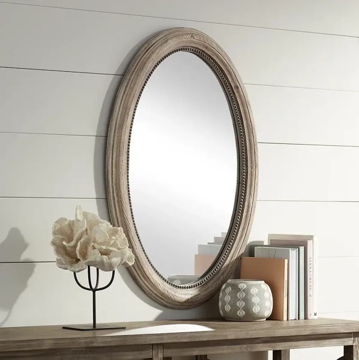 Noble Park Zahra Wooden 34" x 23 1/2" Oval Wall Mirror