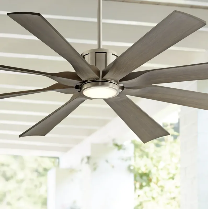 60" Possini Defender Brushed Nickel Damp LED Ceiling Fan with Remote