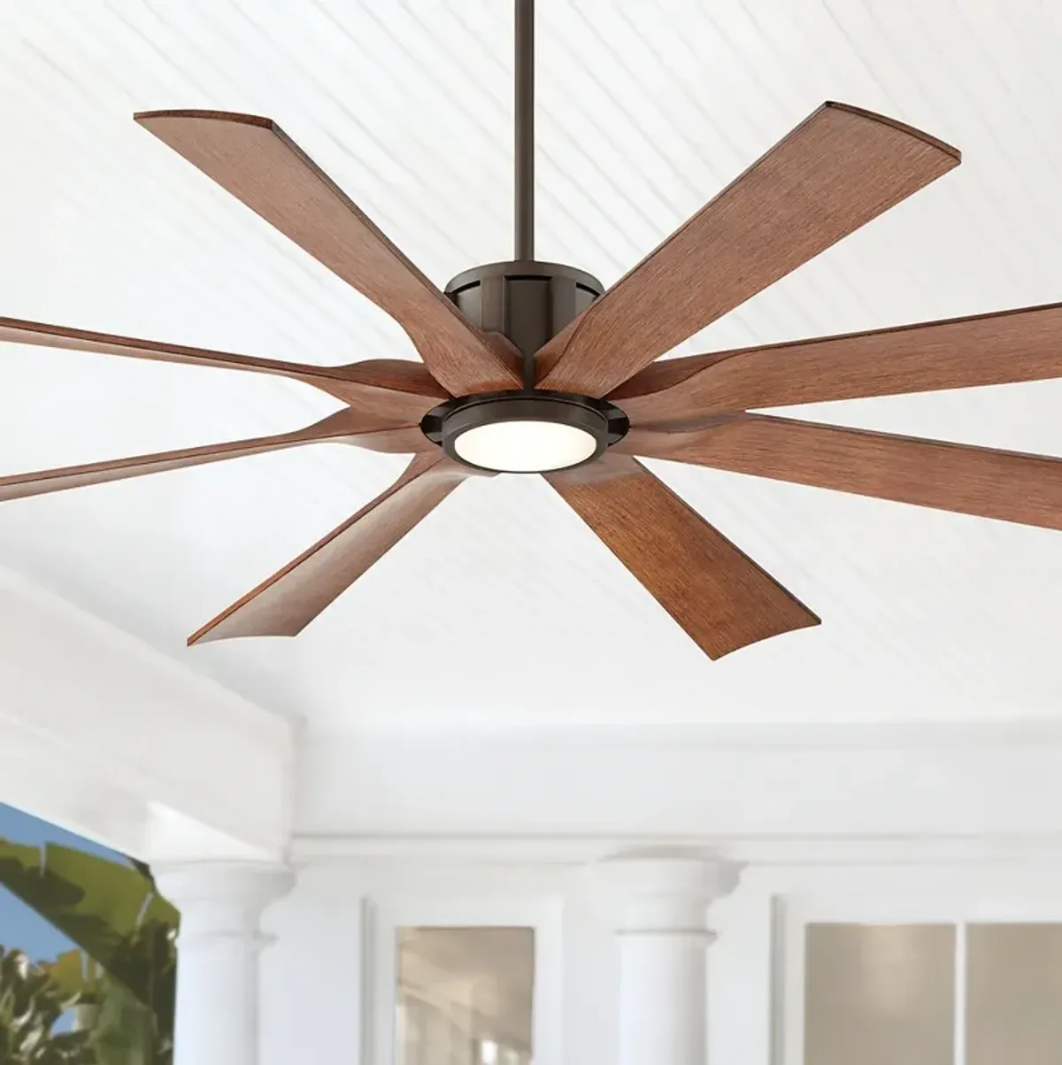 60" Possini Euro Defender Bronze Koa LED Ceiling Fan with Remote