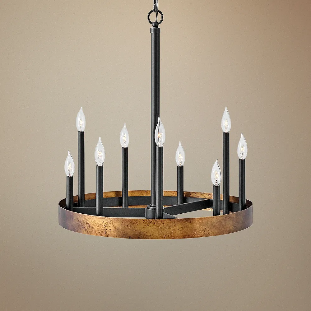 Hinkley Wells 24" Wide Weathered Brass and Black 9-Light Chandelier