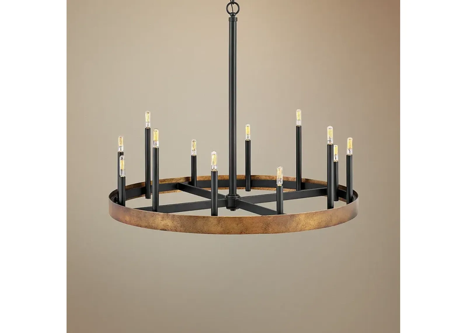 Hinkley Wells 35 3/4" Brass 12-Light Modern Wagon Wheel Chandelier