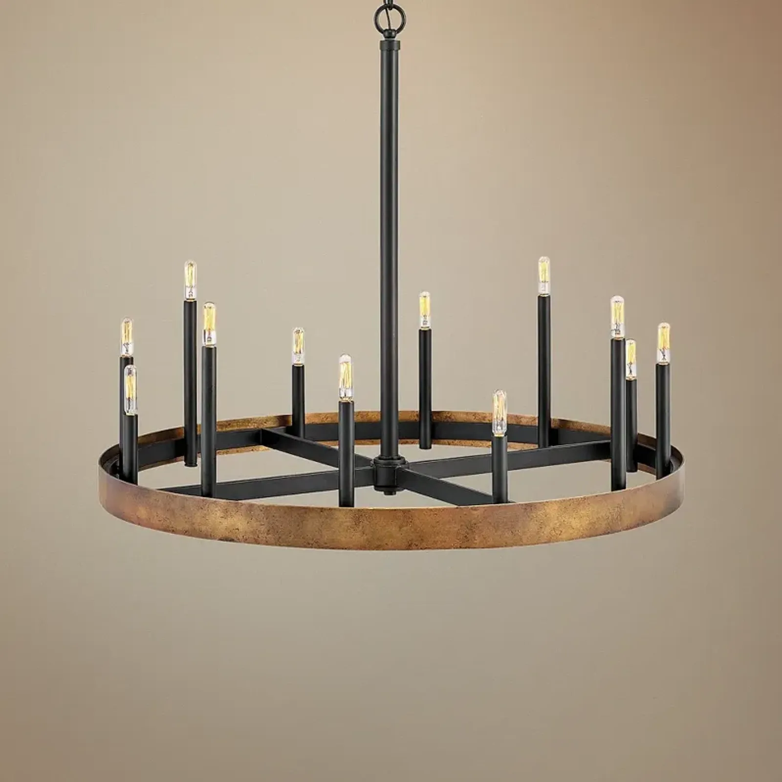 Hinkley Wells 35 3/4" Brass 12-Light Modern Wagon Wheel Chandelier