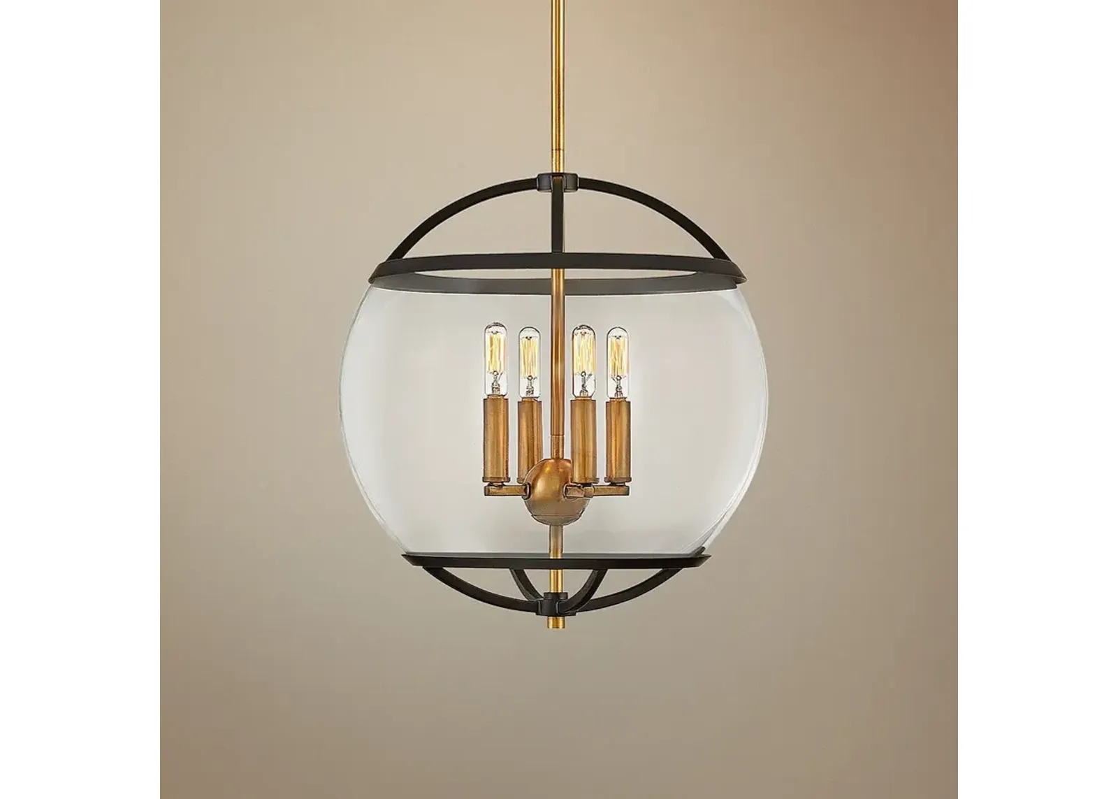 Hinkley Calvin 15" Wide Black and Brass 4-Light Orb Pendant