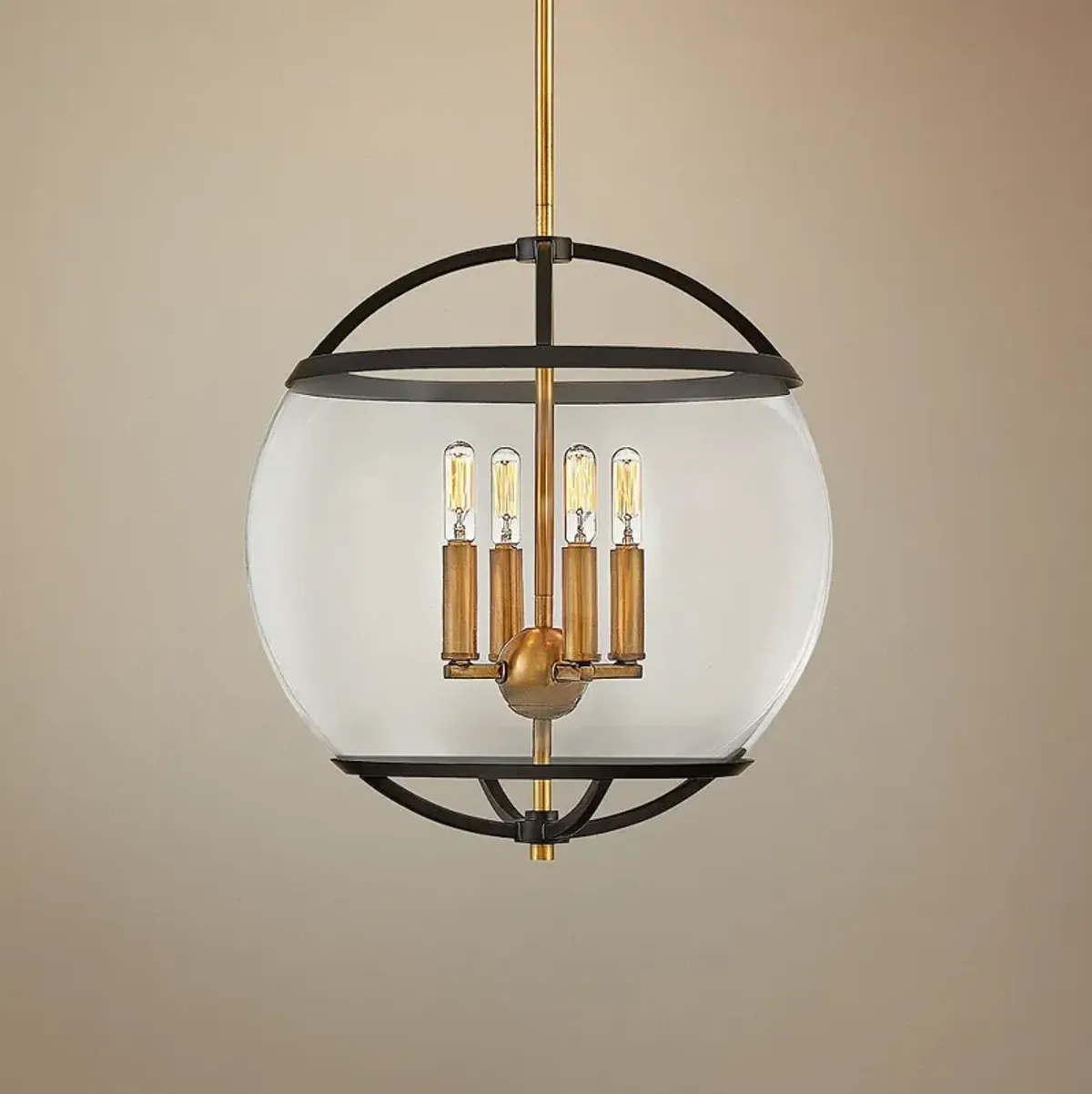 Hinkley Calvin 15" Wide Black and Brass 4-Light Orb Pendant