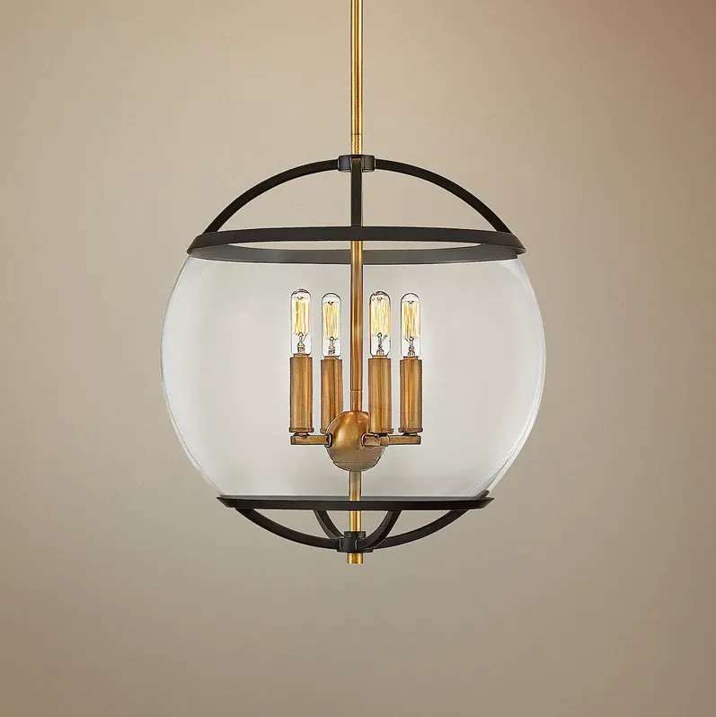 Hinkley Calvin 15" Wide Black and Brass 4-Light Orb Pendant