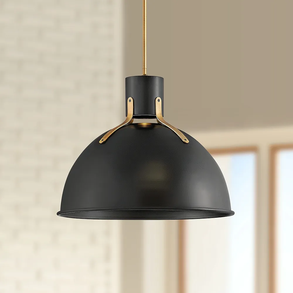 Hinkley Argo 20" Wide Satin Black and Brass LED Dome Pendant Light