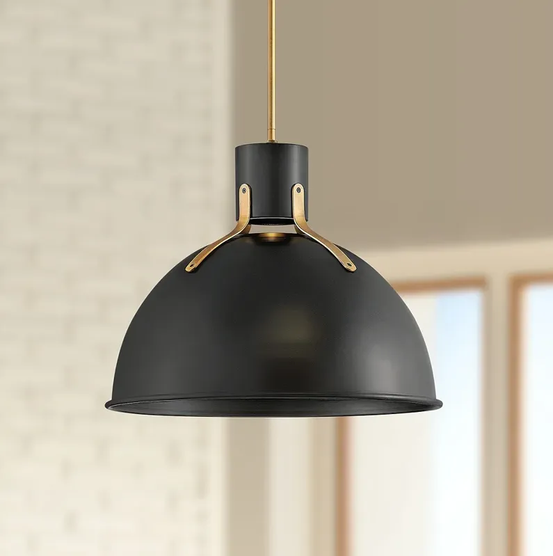 Hinkley Argo 20" Wide Satin Black and Brass LED Dome Pendant Light