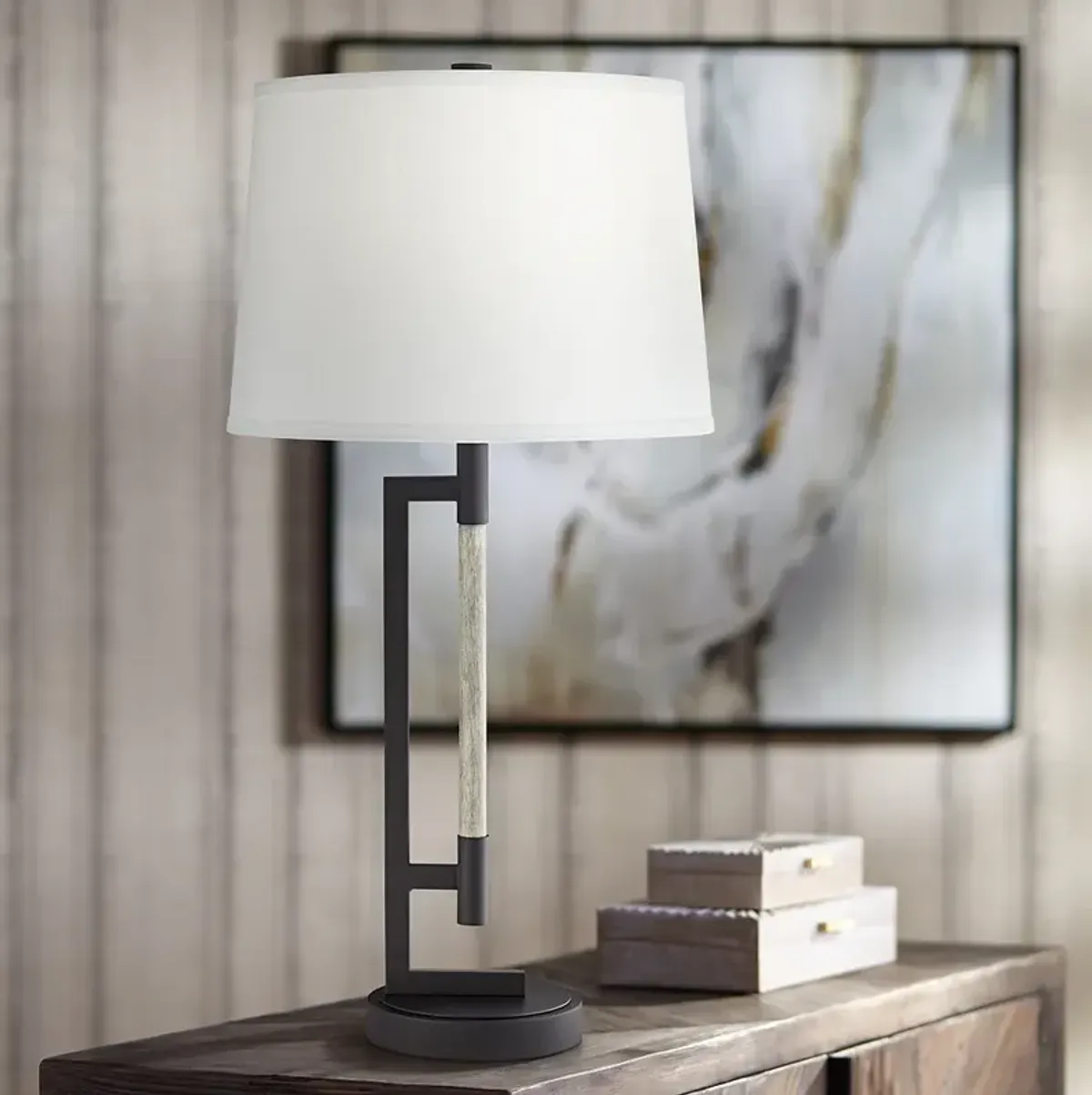 Franklin Iron Works Alden 30" Black Metal Rustic Handle Table Lamp