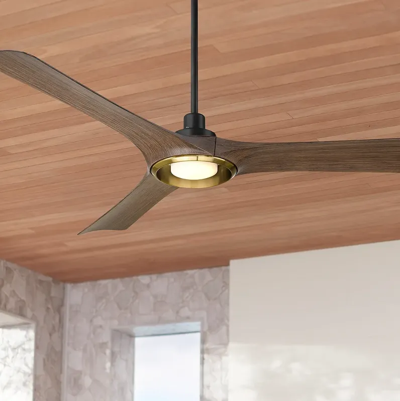 56" Casa Vieja Ethos Dark Walnut LED Damp Rated Remote Ceiling Fan