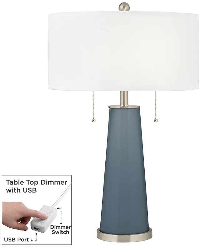 Smoky Blue Peggy Glass Table Lamp With Dimmer