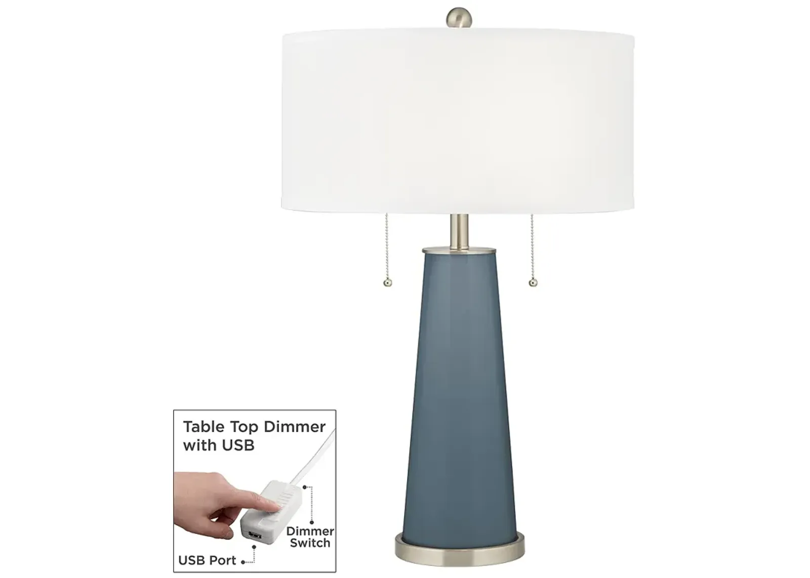 Smoky Blue Peggy Glass Table Lamp With Dimmer