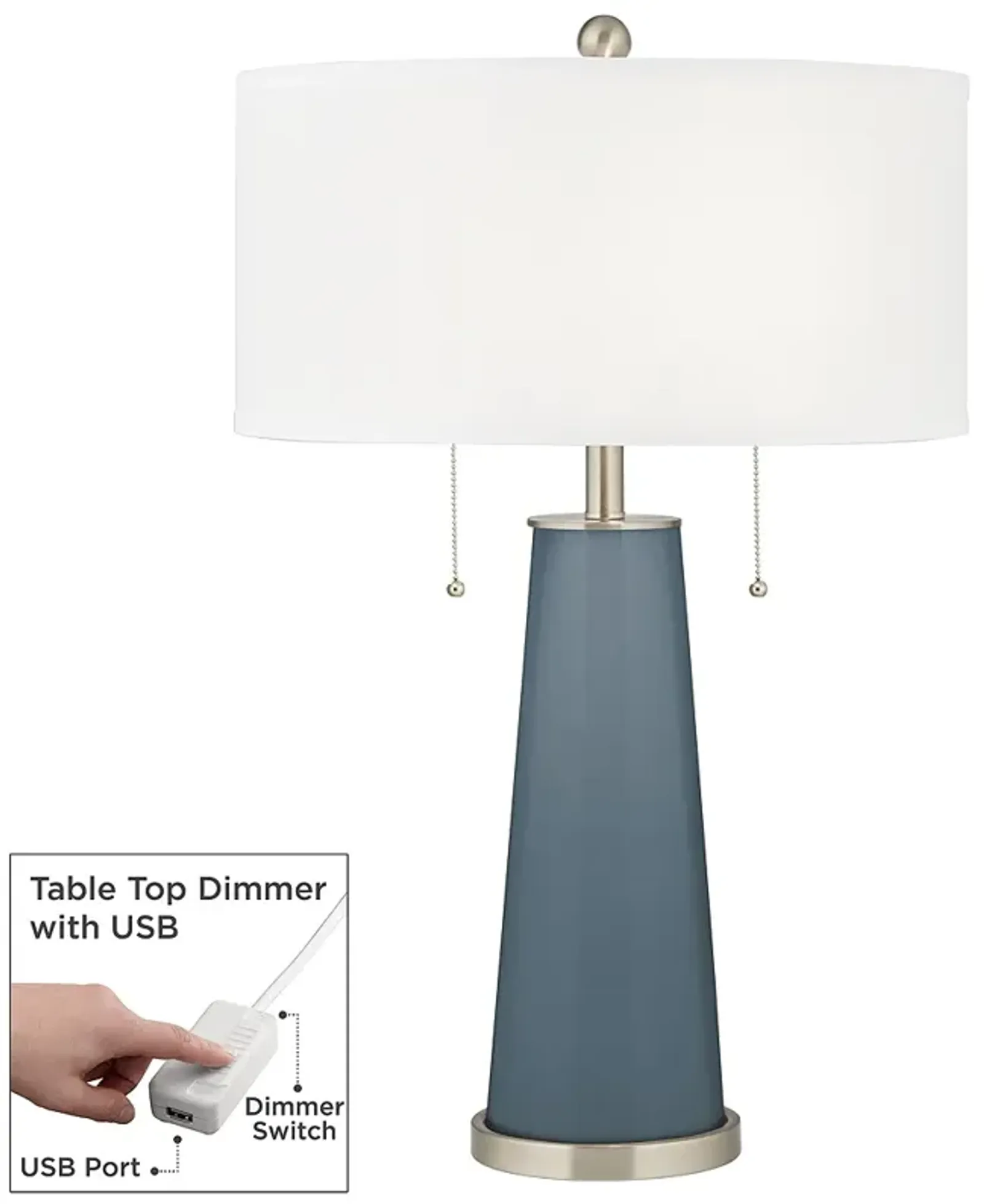 Smoky Blue Peggy Glass Table Lamp With Dimmer