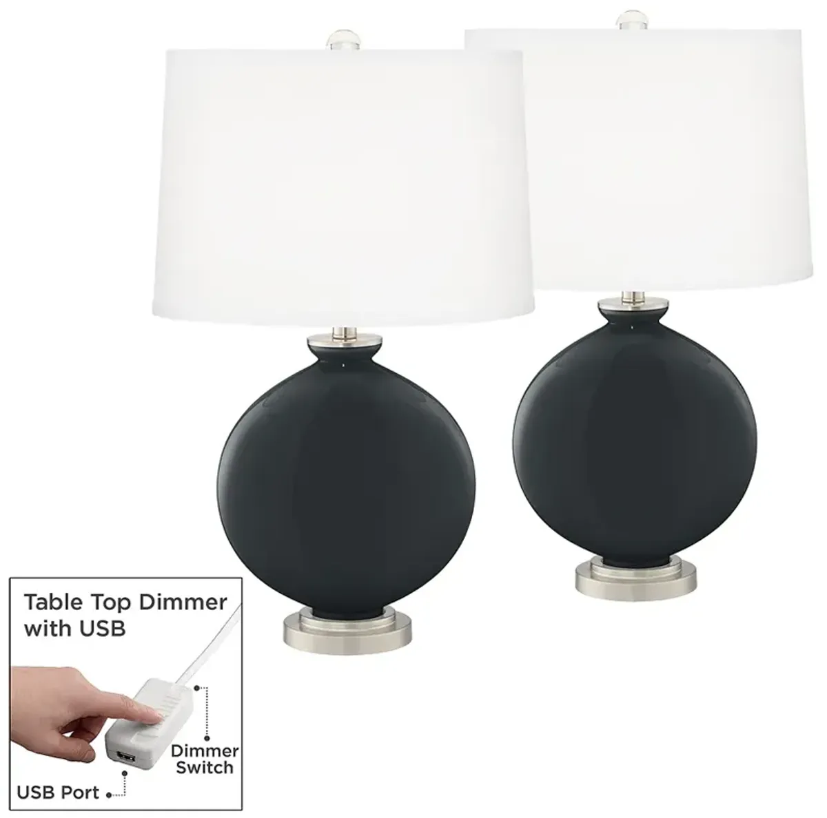 Black Of Night Carrie Table Lamp Set of 2 with Dimmers