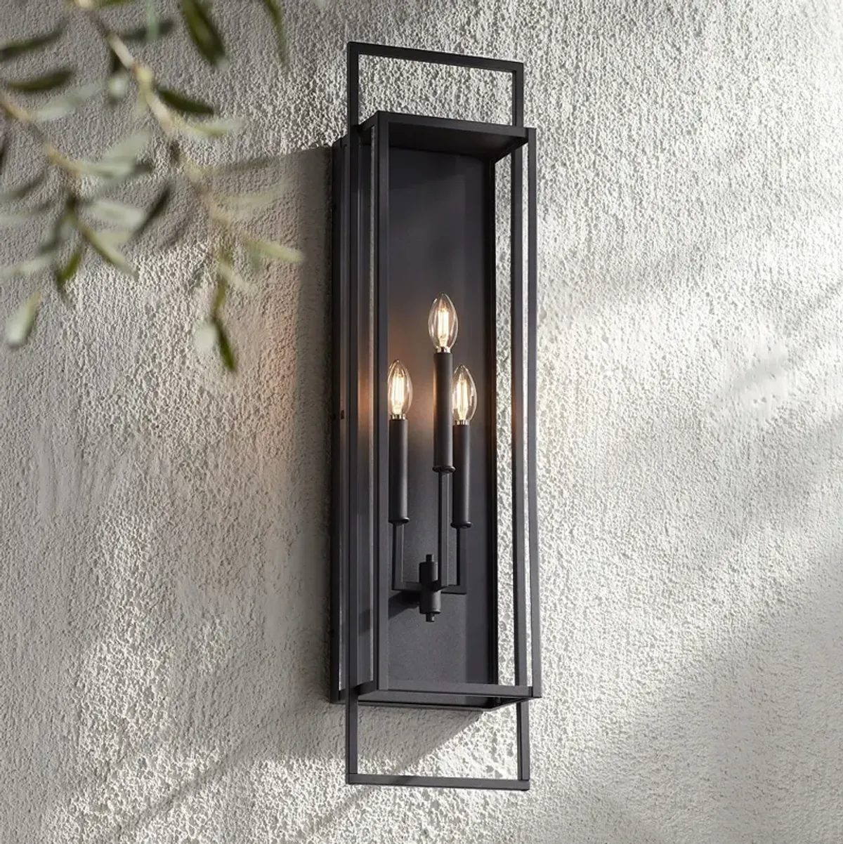 Possini Euro Jericho 35" High Textured Black Outdoor Wall Light