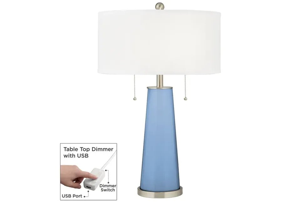 Placid Blue Peggy Glass Table Lamp With Dimmer